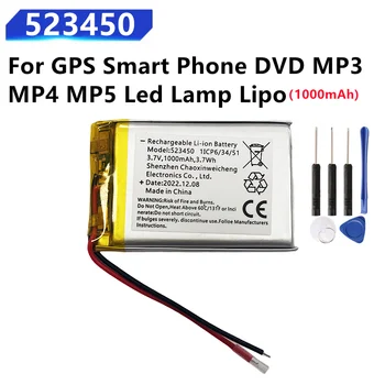 1000mAh 3.7 V 523450 Polimeras Ličio Įkraunama Baterija, Li-ion Baterija GPS išmanųjį Telefoną, DVD, MP3 MP4 MP5 Led Lempos Lipo celė