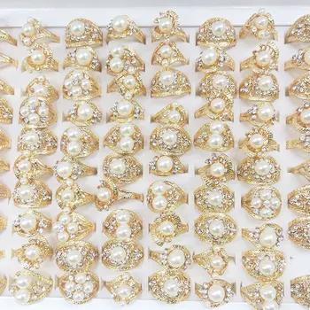 100vnt/daug Sumaišyti Pearl Geometrinis Aukso Spalvos Žiedų Moterų Vestuves bižuterijos Dovanų Didmeninės