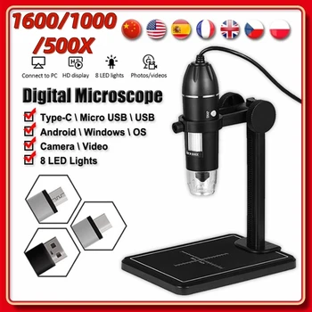 1600/1000/500X Skaitmeninis Mikroskopas Litavimo USB Elektroninis Mikroskopas, Mobiliųjų Telefonų Remontas, LED didinamasis stiklas, Kameros LiftStand