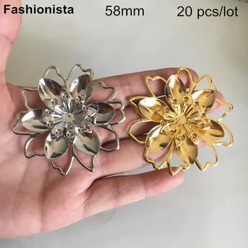 20 vnt. Didelė 3D Gėlės 58mm Metalo Filigranas Žiedai,Aukso spalva,Plieno spalvos, 3 Sluoksnis Metalo, Gėlės, Papuošalai Padaryti,Atidarykite Dizainas