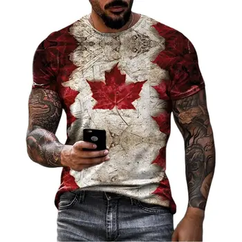 2022 Naujas Kanados Vėliava Harajuku T-Shirt Apvalus Kaklas Trumpas Rankovės Mados Kūrybos Atsitiktinis Marškinėliai