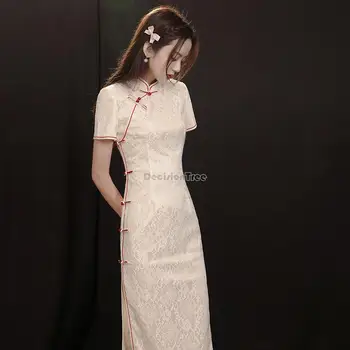 2023 kinijos qipao nėrinių suknelė temperamentas elegantiškas retro pagerėjo ilgai stovėti apykaklės, cheongsam moterų vakarienė šalis suknelė g533