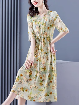 2023 Mados Polka Dot V-Kaklo, Midi Prašmatnus Suknelė Pavasario Vasaros Ilgomis Rankovėmis Atsitiktinis Suknelė Moterims Korėjos Elegantiškas Suknelės