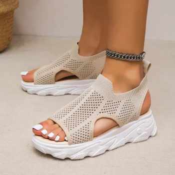 2023 Vasaros Moterų Sandalai vientisos Spalvos Akių Pleišto Batai, Tuščiaviduriai, Iš Atsitiktinis Ponios Atidaryti Kojų Slip-on Platforma Moterų Sandalias Mujer