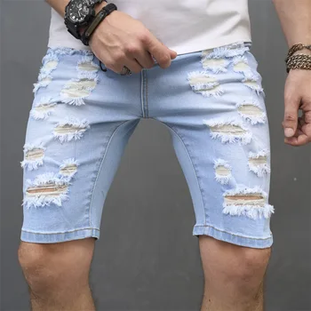 2023 vyriški Šortai Stora Elastinga Džinsinio audinio Kelnės Atsitiktinis Šviesiai Mėlyna Didelio Dydžio Streetwear Ripped Jeans Pantalones Vaqueros Hombre