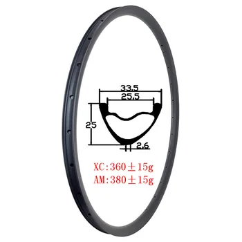 29er MTB XC ESU asimetrinė kniedė, skirta tubeless 33mm pločio 25mm giliai anglies ratlankio V formos vidinis plotis 25mm 24H 28H 32H kalnų dviratis