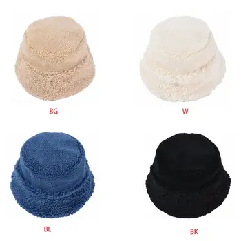 2XPC Moterų, Mergaičių, vientisos Spalvos Flat Top Lauko Nešiojamų Kibiro Kepurę Žiemą Storas Šiltas Dirbtiniais Vilnos Pliušinis Packable Žvejo Kepurė