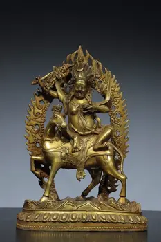 31 cm Kinija Žalvario Gild Mahakala Rūstus Dievybės Statula Bronzinė Budos Statula