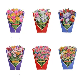 3D Gėlių Puokštė Kortelės, Popping, Gėlių, Sveikinimo Atvirukai Lily Tulpių už Gimtadienio, Motinos, Tėvo Diena Baigimo, Vestuvių Annivers