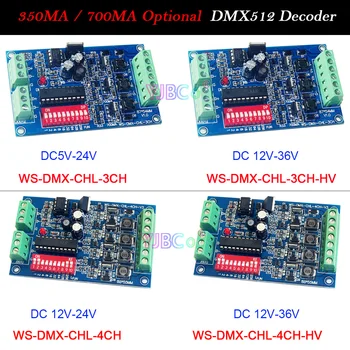 5V (12V 24V 36V Nuolatinės Srovės 3CH 4CH DMX512 dekoderis 350MA/700MA DMX Dimeris RGB RGBW LED Valdiklis LED Šviesos,Juostos,Lempos