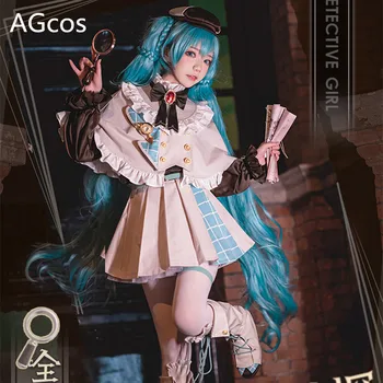 AGCOS Vocaloid Mažai Detektyvas Miku Cosplay Kostiumu Mergina Miku Kalėdų Dovanų Komplektus Sijonas Cosplay Suknelė
