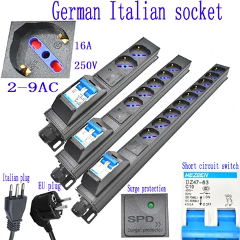Aliuminio lydinys PDU power board 2-9 vienetų trumpojo jungimo jungiklis, vokietijos, italijos lizdas 2m maitinimo kabelis su apsauga nuo viršįtampių
