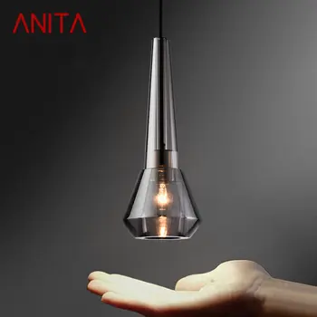ANITA Šiaurės Žalvario Kabo Pakabukas Šviesos diodų (LED) Šiuolaikinės Tiesiog Kūrybos Kristalų Dūmo Pilkumo Šviestuvo Lempų, Skirtų Namų Miegamasis
