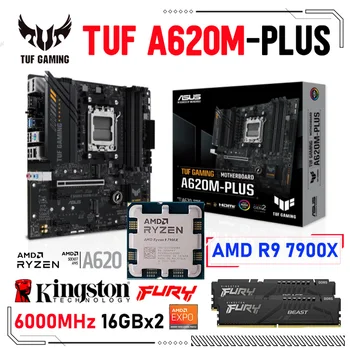 ASUS A620M-PLIUS DDR5 Mainboard AMD A620 Lizdas AM5 Su AMD Ryzen 9 7900X CPU Combo+Kingston RAM DDR5 6000MHz 16GBx2 EXPO Kostiumas