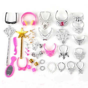 Atsitiktinis 20 rinkinių mados mini karūna, akiniai, ausinės, karoliai, auskarai priedai karūna cukranendrių Barbie lėlės priedai