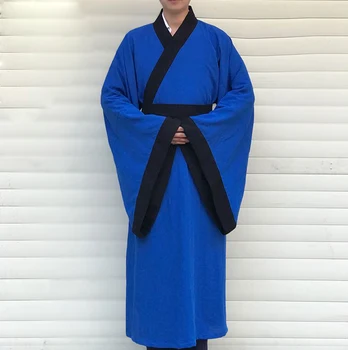 aukštos kokybės lino Wudang tai chi, chalatai daosizmas kung fu kostiumų, uniformų kovos menų drabužių daoizmas drabužiai taiji suknelė mėlyna