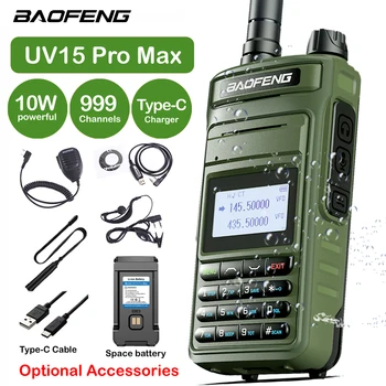 Baofeng UV15 Pro Max Walkie Talkie 10W Didelės Galios Ilgo Nuotolio Dual Band FM 999 Kanalai Nešiojamą radijo stotele P15UV Du Būdu Radijo