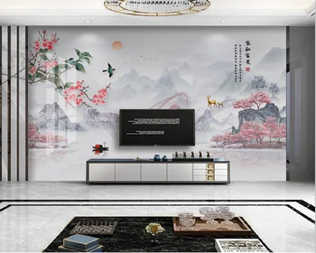 beibehang Pritaikytas modernus naujas Kinų stiliaus ranka-dažytos gėlių ir paukščių kraštovaizdžio TV foną tėtis peint