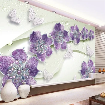 beibehang Užsakymą Foto Tapetai, 3D Freska Siena Lipdukas Purpurinis Deimantas Drugelis Gėlių Fone Sienos papel de parede