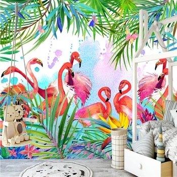 beibehang Šiaurės atogrąžų bananų lapų Config Flamingo gyvenimo kambario sienos užsakymą didelės freskos žalia tapetai papel de parede