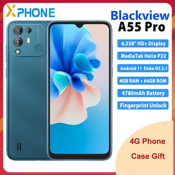 Blackview A55 Pro 4GB 64GB pirštų Atspaudų ID 6.528 colių Android 11 MediaTek Gel P22 MTK6762V Octa Core 4G Dual SIM Smartfon