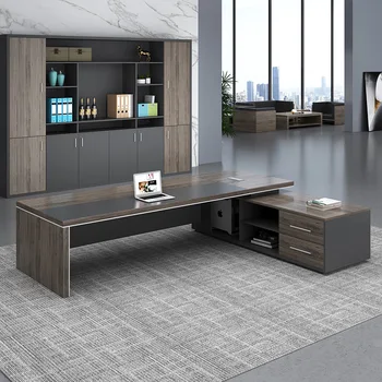 Bosas stalas, biuro stalas ir kėdė derinys, madingi ir minimalistinis, modernus vykdomojo direktoriaus pareigų, prezidento stalo