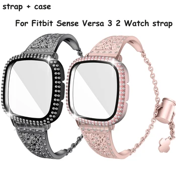 Byloje + Watchband Deimantų Už Fitbit Prasme Versa 3 Žiūrėti Juostos Fitbit Versa 2 Nerūdijančio Plieno Bracele