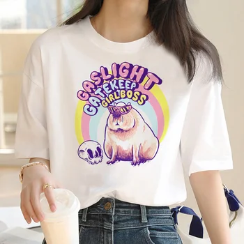 Capybara T-Shirt Moterims, Vasaros Top Atsitiktinis Japonijos Derliaus Anime 90s Marškinėliai Drabužių Grafinis Tee Marškinėliai Femme 00s merginos marškinėlius