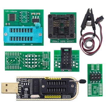 CH341A 24 25 Serijos, EEPROM, Flash BIOS USB Programuotojas Modulis + SOIC8 SOP8 Test Clip + 1.8 V adapteris + SOIC8 adapteris 