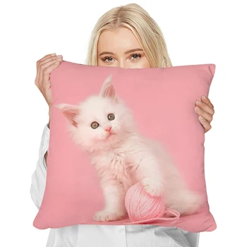 CLOOCL Baby Pink Užvalkalas Balta Katė Kawaii Modelio 3D Dvipusis Spausdinti Namo Lovos, Sofa, Kėdė Comfort Pagalvė Padengti