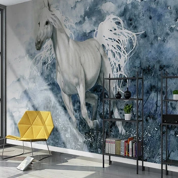 Custom Europos Naftos Tapyba Baltas Žirgas Sienos Audinio Tapetai Gyvenimo Kambario, Miegamasis Fone Sienų Dekoras Papel De Parede 3D