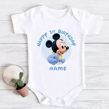 Custom Kūdikio Vardas Bodysuit Pirmojo Gimtadienio Kūdikiams Naujagimis Berniukas Mickey Mouse Jumpsuits Kūdikių Berniukų Drabužius, Komplektai, Dovanos