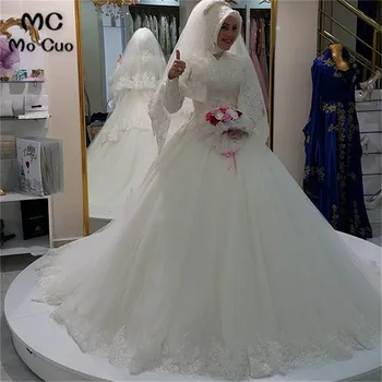 Derliaus 2021 Kamuolys Dubajus arabų Musulmonų Vestuvių Suknelė be hijab ilgomis Rankovėmis vestidos de novia chalatas de mariage vestuvių Suknelės