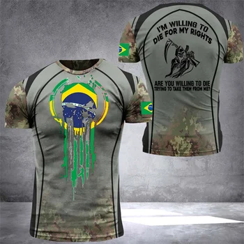Derliaus Brazilijos Vėliava marškinėlius vyriški Marškinėliai 3D Spausdinimo Veteranų Brazilijos Marškinius, O-Kaklo Negabaritinių Streetwear trumpomis Rankovėmis Viršūnes Camo