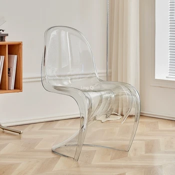 Dizaineris Permatomas Valgomojo Kėdės Plastiko Erdvės Taupymo Suaugusiųjų Patogios Kėdės Lounge Laukia Silla Plegable Namų Apyvokos Daiktai