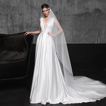 Duobute Nėrinių Satino Apvalkalą Vestuvių Suknelės Vestido De Novia Elegantiška Balta Nuotakos Suknelė Abito Da Sposa