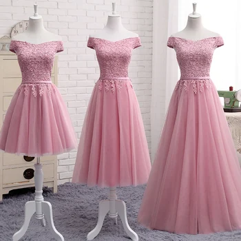 Dusty Pink Bridesmaid Dresses Grindų ilgis Seksualus Valtis Kaklo Bžūp Rankovėmis Aplikacijos Siuvinėjimo Pigūs Prom Šalis Suknelė Vestido De Noiva