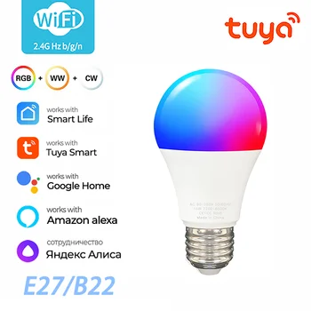 E27/B22 Tuya Wifi Smart Light Laikmatis Pritemdomi RGBCW Muzikos Scena Sync LED Lemputė Dirbti Su Smart Gyvenimo Alexa 