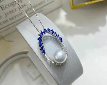 elegantiškas 10-11mm pietų jūros balta perlų pakabukas 925s sidabro karoliai kristalai diamond karoliai derliaus