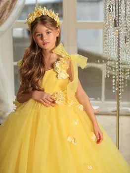 Elegantiškas Tiulio Nėrinių Spausdinti Nepabalnotas Princesė Gėlių Mergaitės Suknelė, Vestuvės Kamuolys Pirmosios Komunijos Suknelės Svajonė Vaikų Dovanų