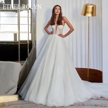 ETHEL ROLYN-Line Vestuvių Suknelė iki 2022 m. Brangioji Backless Nėrinių Iki Paplūdimio Nuotakos Suknelės Duobute Appliques Rankovių Nuotakos Suknelė