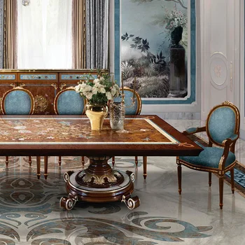 Europos stiliaus medžio masyvo valgomojo stalas ir kėdė derinys prabangus restoranas ilgo stalo villa baldų pritaikymas savo reikmėms