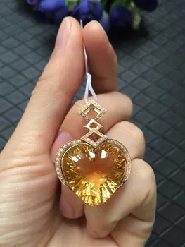 Fine Jewelry Surinkimo Brazilijos Kilmės Nekilnojamojo 18K Rose Gold 100% Natūralus Geltonas citrinas rašė Brangakmenio Pakabukas Karoliai