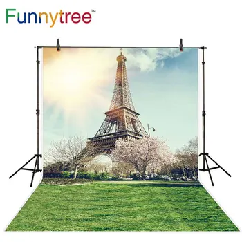 Funnytree fotografijos studijoje fone Eifelio Bokštas pavasario fone Pievų vestuvių medis, gėlių foto photocall photophone