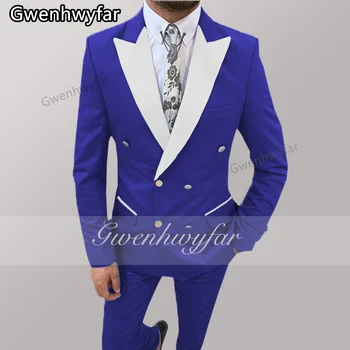 Gwenhwyfar 2022 Royal Blue Slim Fit vyriški Kostiumas 3 Gabalas Smokingas Terno Vyrų Jaunikis Vestuvių Prom Kostiumas Baltas Nurodė, Atlošas