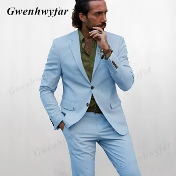 Gwenhwyfar Laisvalaikio Stiliaus Žingsniu Atvartas Švarkas Kelnės Vyras Prom Kostiumas 2022 Atsitiktinis Dangus Mėlynas Vyrų Kostiumai Jaunimo Mokyklos Baigimo Suknelė 2 Vnt