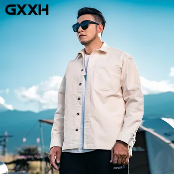 GXXH Mados Prekės ženklą Dideli, vyriški Dėvėti Smėlio spalvos Storas Marškinėliai Rudens Žiemos Atsitiktinis Palaidų Drabužių Streetwear Vyrų Plus Size 