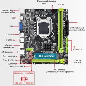 H310B Plokštė LGA 1151 Paramos DDR4 32GB NVME M. 2 SATA3.0 2 X DDR4 Gigabit ethernet Tinklo plokštė VGA+HDMI Suderinama Sąsaja