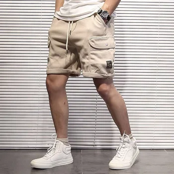 Harajuku Chaki Šortai Vyrams Vasaros Atsitiktinis Krovinių Šortai Streetwear Vientisos Spalvos Prakaito Jogger Šortai, Medvilnės Vyrų 2022 Japonija Stilius