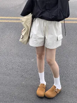 HOUZHOU Krovinių Šortai Moterims Derliaus Japonų Stiliaus Atsitiktinis Plati Juoda Balta Trumpos Kelnės Aukštu Juosmeniu Trumpas Moterų Vasaros Streetwear